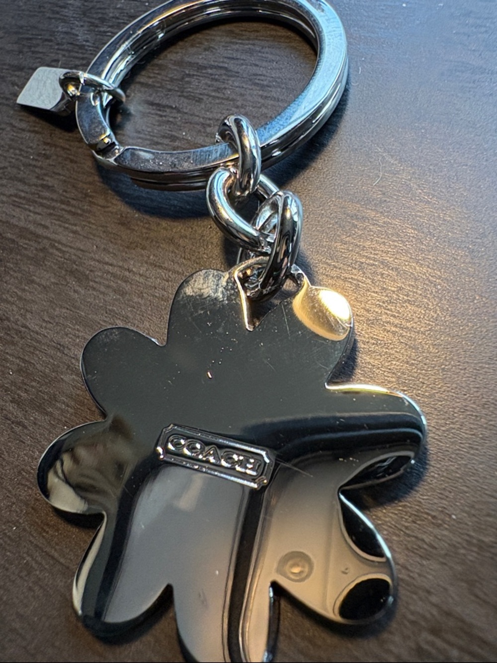 Coach Silver Flower Key Ring with Dark Gray Green Petals - Picture 4 of 4